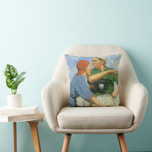 Vintage Baseball, Children, Boys Playing Sports Cushion