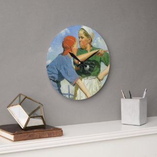 Vintage Baseball, Children, Boys Playing Sports Large Clock