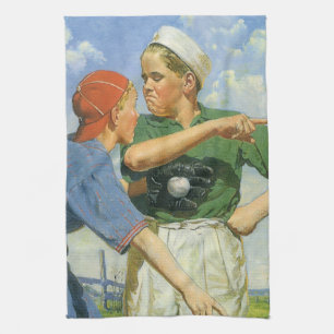Vintage Baseball, Children, Boys Playing Sports Tea Towel