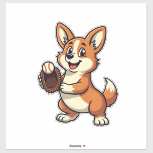 Vintage Baseball Corgi Dog Catcher Cartoon Vector 