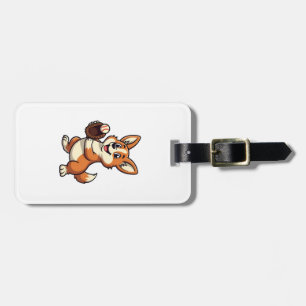 Vintage Baseball Corgi Dog Catcher Cartoon Vector Luggage Tag
