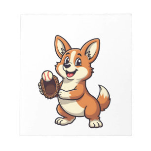 Vintage Baseball Corgi Dog Catcher Cartoon Vector  Notepad