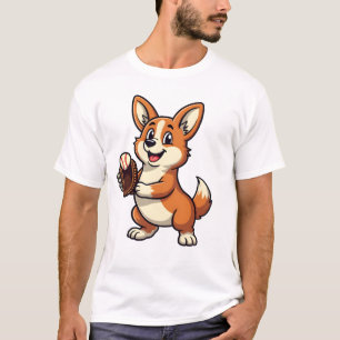Vintage Baseball Corgi Dog Catcher Cartoon Vector  T-Shirt