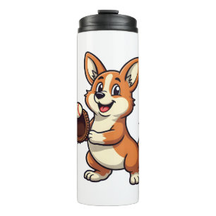Vintage Baseball Corgi Dog Catcher Cartoon Vector Thermal Tumbler