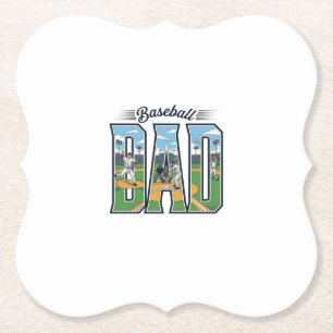 Vintage Baseball Dad Engraved Letter Shirt Design_ Paper Coaster