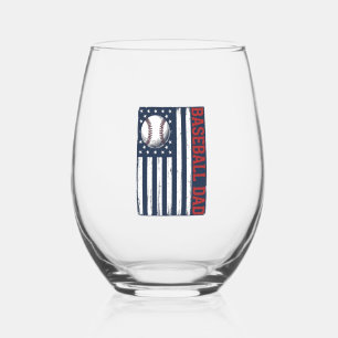 Vintage Baseball Dad Flag Shirt Design_1 Stemless Wine Glass