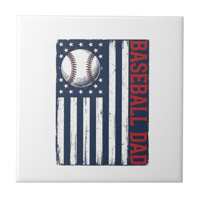 Vintage Baseball Dad Flag Shirt Design_1 Tile (Front)