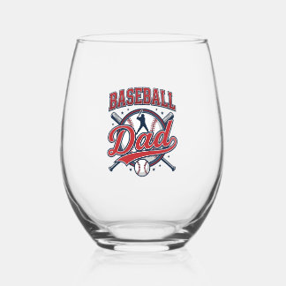 Vintage Baseball Dad Shirt Design_1 Stemless Wine Glass