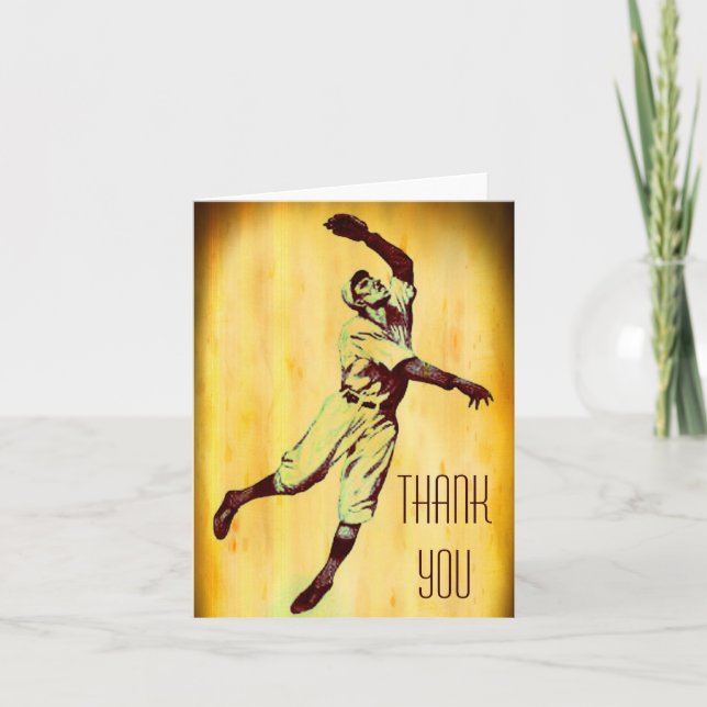 Vintage Baseball Fielder Thank You Note Card (Front)