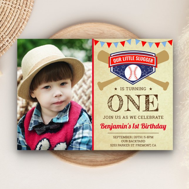 Vintage Baseball First Birthday Party Photo Invitation (Creator Uploaded)