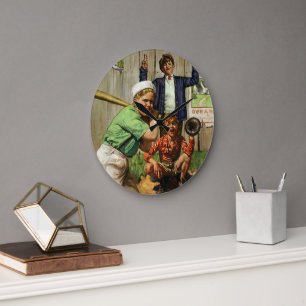 Vintage Baseball Game, Children Boys Sports Player Large Clock