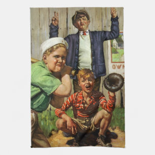 Vintage Baseball Game, Children Boys Sports Player Tea Towel