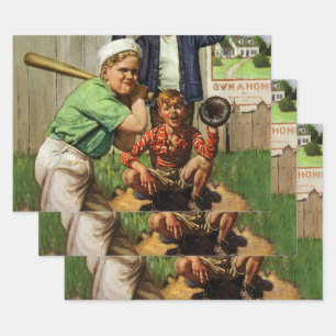 Vintage Baseball Game, Children Boys Sports Player Wrapping Paper Sheet