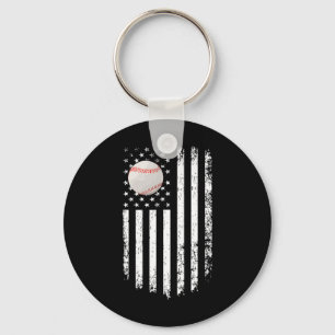 Vintage Baseball Game Day American Flag For Dad &a Key Ring