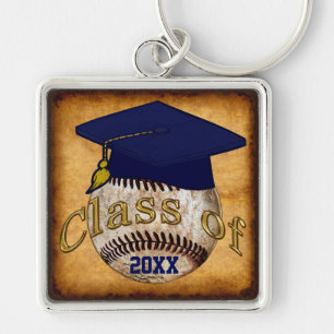 Vintage Baseball Gift for Graduate, Year or Text Key Ring