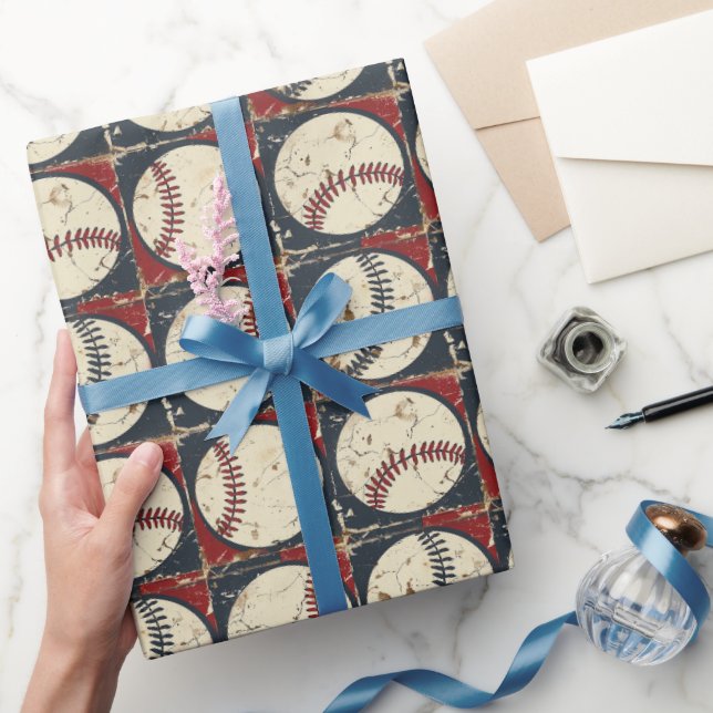 Vintage Baseball Grid Wrapping Paper (Gifting)