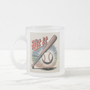 Vintage Baseball "Hit It" Retro Sports Frosted Glass Coffee Mug