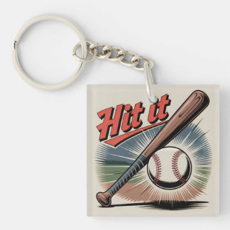 Vintage Baseball "Hit It" Retro Sports Key Ring