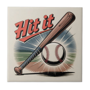 Vintage Baseball "Hit It" Retro Sports Tile
