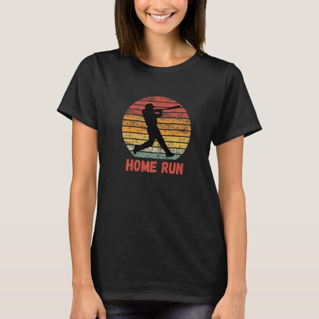 Vintage Baseball Home Run Batter Swinging Retro Su T-Shirt (Front)
