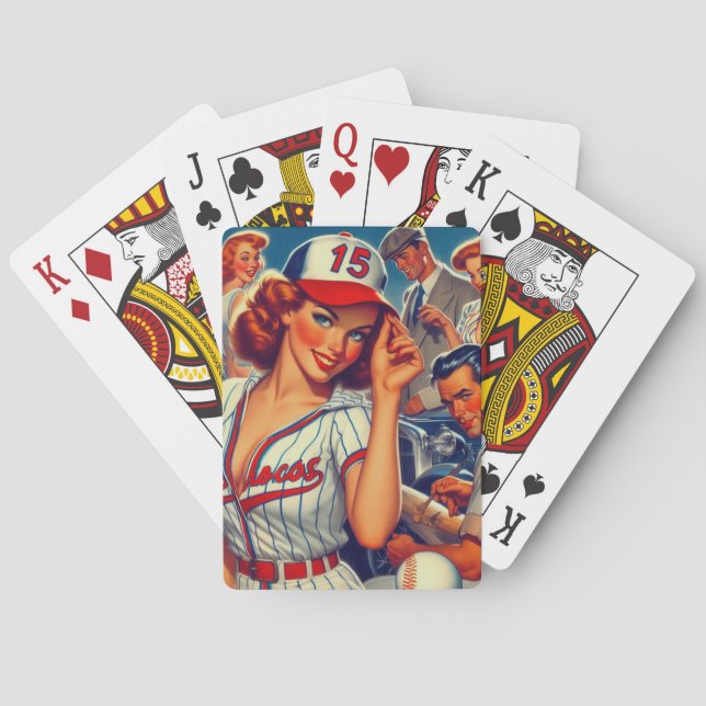 Vintage Baseball Illustration Playing Cards (Back)
