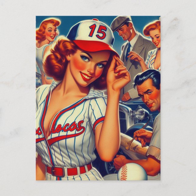 Vintage Baseball Illustration Postcard (Front)