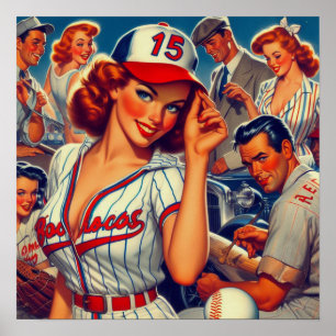 Vintage Baseball Illustration Poster