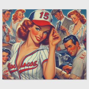 Vintage Baseball Illustration Wrapping Paper