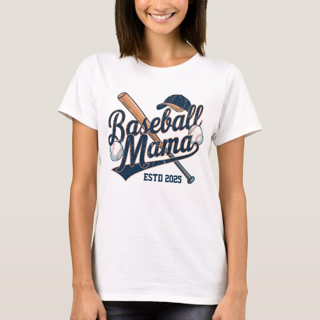 Vintage Baseball Mama Estd 2025 T-Shirt (Front)