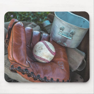 Vintage Baseball Mit and Ball Baseball Glove Amer Mouse Mat