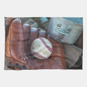 Vintage Baseball Mit and Ball Baseball Glove Amer Tea Towel