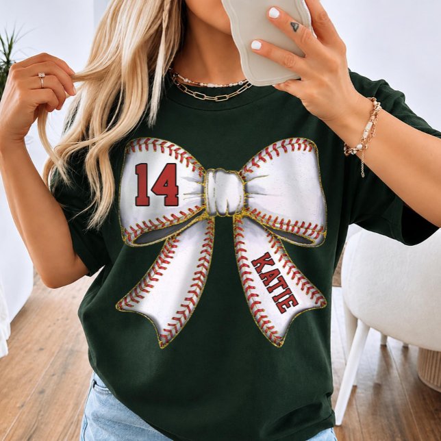 Vintage Baseball Mum Bow Personalised T-Shirt (Creator Uploaded)