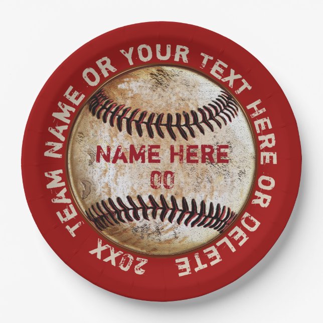 Vintage Baseball Paper Plates Personalised (Front)