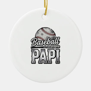 Vintage Baseball Papi Distressed Dad Shirt Design_ Ceramic Tree Decoration