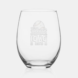 Vintage Baseball Papi Distressed Dad Shirt Design_ Stemless Wine Glass