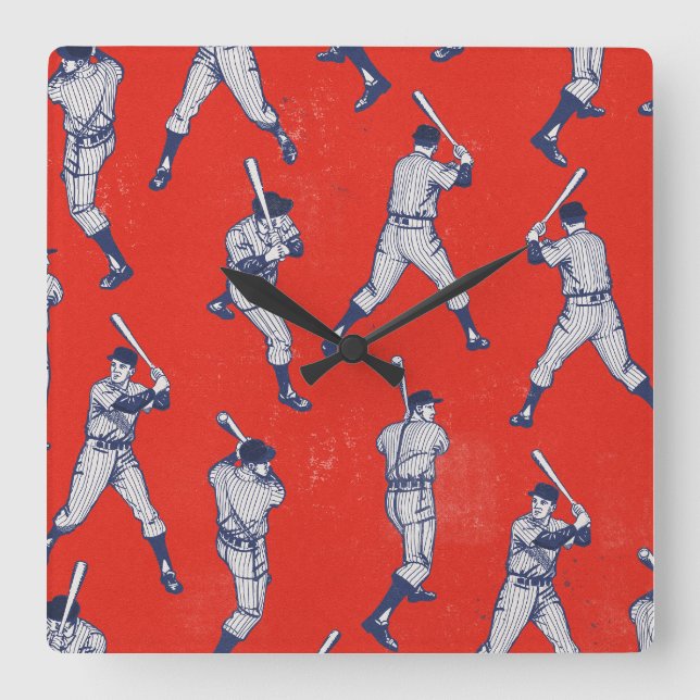 Vintage Baseball pattern Square Wall Clock (Front)