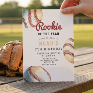Vintage Baseball Pinstripe 7th Birthday Invitation