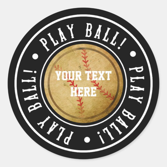 Vintage Baseball PLAY BALL Birthday Party Stickers (Front)