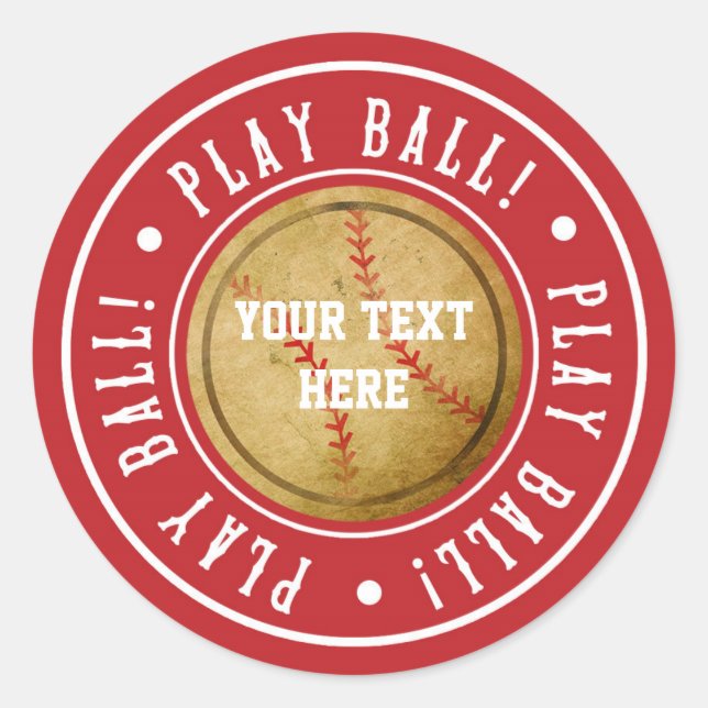 Vintage Baseball PLAY BALL Birthday Party Stickers (Front)