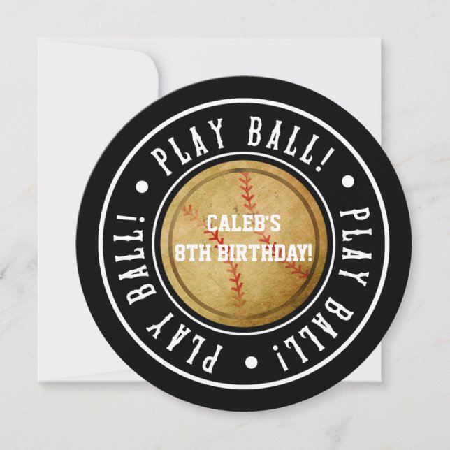 Vintage Baseball PLAY BALL Black Party Invitation (Front)