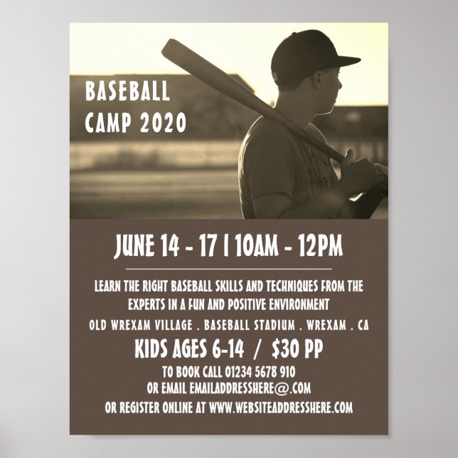 Vintage Baseball Player, Baseball Camp Advertising Poster (Front)