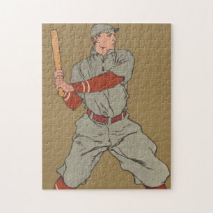Vintage Baseball Player Illustration (1908) Jigsaw Puzzle