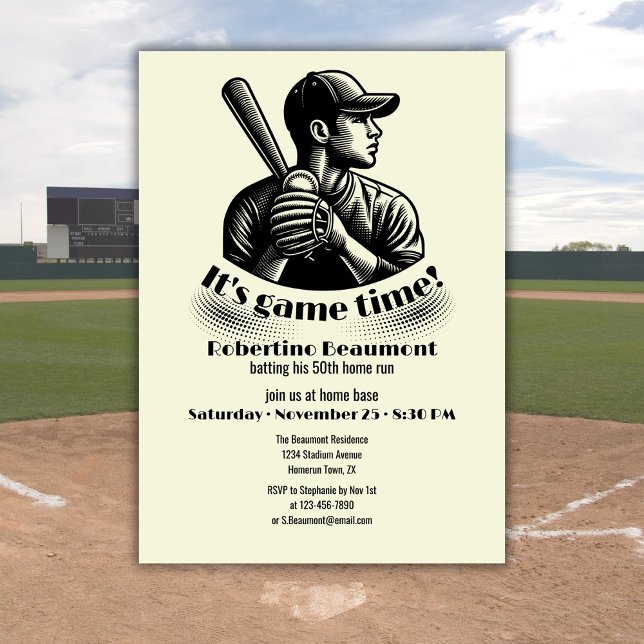 Vintage Baseball Player Men's 50th Birthday Invitation (Creator Uploaded)