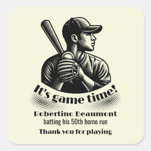 Vintage Baseball Player Men's 50th Birthday Square Sticker