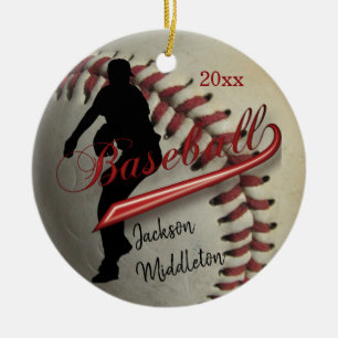 Vintage Baseball ⚾ Player - Red Ceramic Tree Decoration