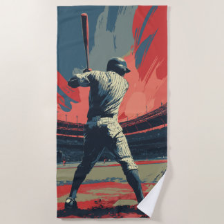 Vintage Baseball Player Silhouette – Retro Stadium Beach Towel