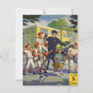 Vintage Baseball Players and Police Crossing Guard