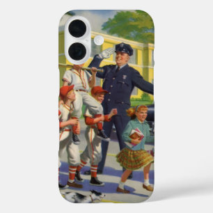 Vintage Baseball Players and Police Crossing Guard iPhone 16 Case