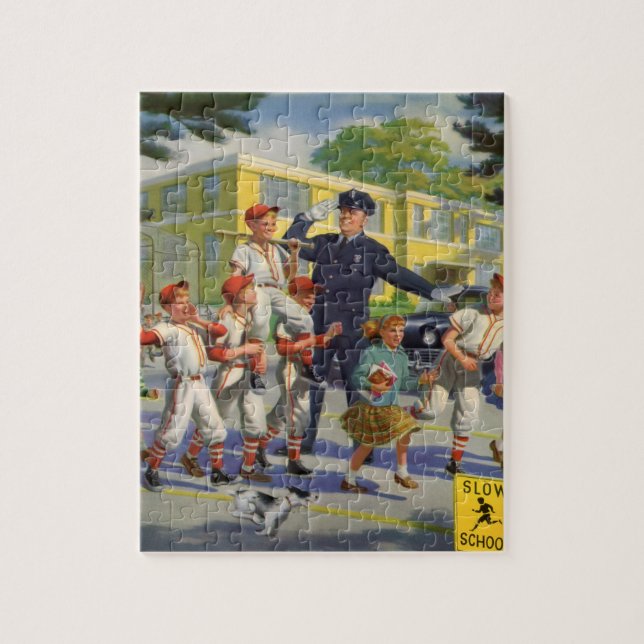 Vintage Baseball Players and Police Crossing Guard Jigsaw Puzzle (Vertical)