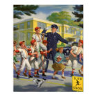Vintage Baseball Players and Police Crossing Guard